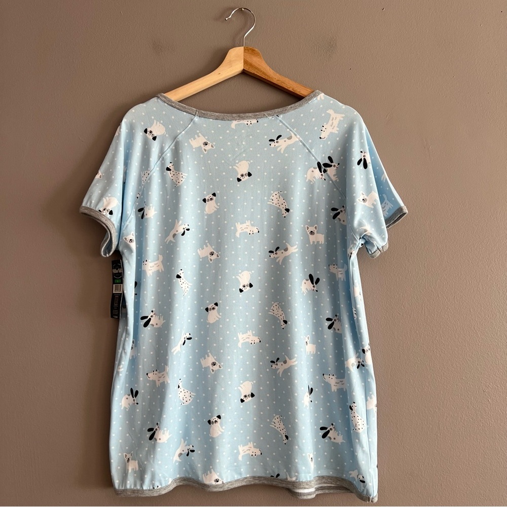 Pillow Talk Dog Print Soft Cozy Pajama Shirt Top Sleepwear Loungewear Blue Sz L - Picture 2 of 8
